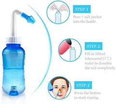 Waterpulse Neti Pot Sinus Rinsing,Nasal Wash Bottle Sinus Rinsing Bottle Cleaner Pressure Irrigation Neti-Pot with Sticker Thermometer for Adult & Kid (300ml with 30 Nasal Wash Salt Packets,Blue)
