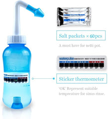 Waterpulse Neti Pot,Neti Pot Sinus Rinsing,300ml Neti Pot Sinus Rinsing Kit with 60 Packets Nasal Wash Salt and Thermometer Sticker for Adult &Children BPA Free (300ml with 60 Salt Packets)