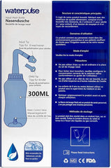 WATERPULSE Neti Pot, Sinus Rinse Nasal Wash 300ML Neti-Pot with 45 Nasal Wash Salt Packets and Sticker Thermometer，Nose Washing Cleaner Bottle Cleaner Pressure Irrigation for Adult & Kid BPA Free
