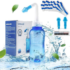 Waterpulse Neti Pot Sinus Rinsing,Nasal Wash Bottle Sinus Rinsing Bottle Cleaner Pressure Irrigation Neti-Pot with Sticker Thermometer for Adult & Kid (300ml with 30 Nasal Wash Salt Packets,Blue)